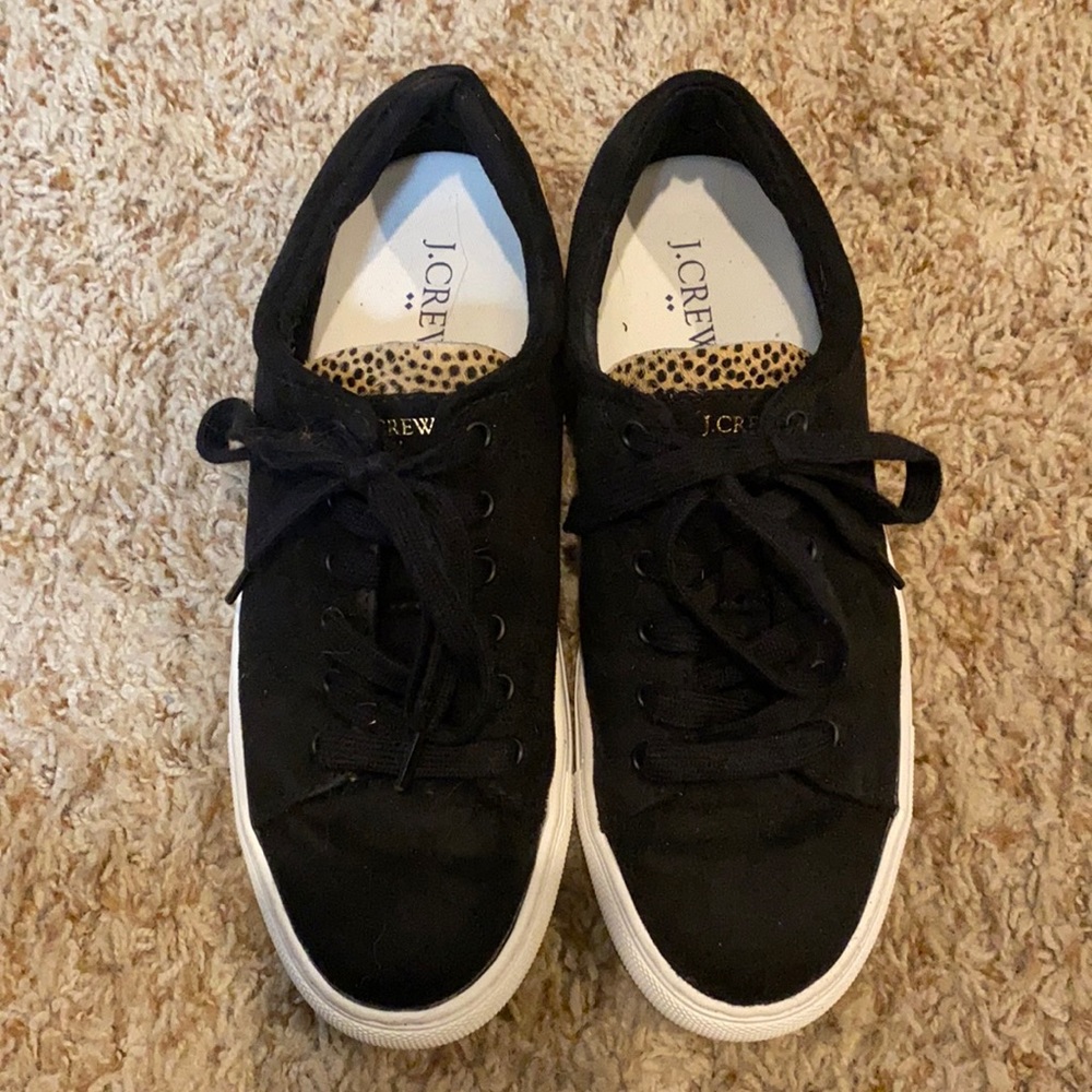 J.Crew Roadtrip Microsuede Sneakers with Leopard Calf Hair Trim, size 6.5